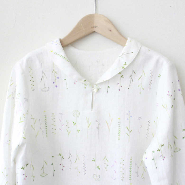 LINNETリネンプリント 花ボーダー1枚の葉は